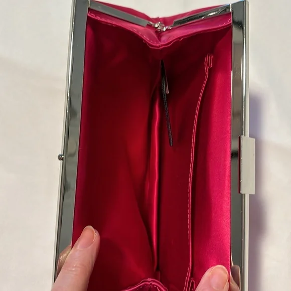 BANANA REPUBLIC satin clutch purse silver toned hardware lined pocket hot pink - Picture 10 of 14
